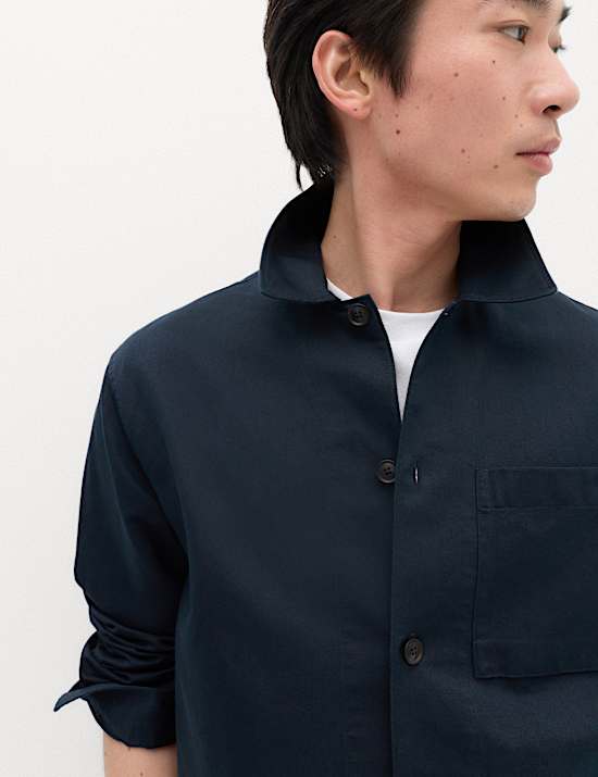 Regular Fit Cotton Linen Blend Overshirt