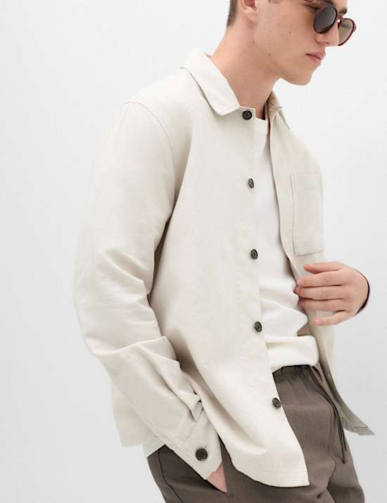 Regular Fit Cotton Linen Blend Overshirt