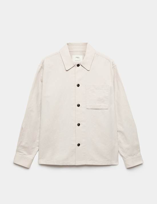Regular Fit Cotton Linen Blend Overshirt
