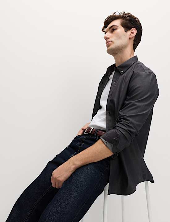 חולצת ג'ינס קלה לגיהוץ בגזרה ישרה