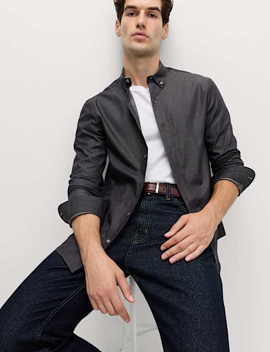 חולצת ג'ינס קלה לגיהוץ בגזרה ישרה