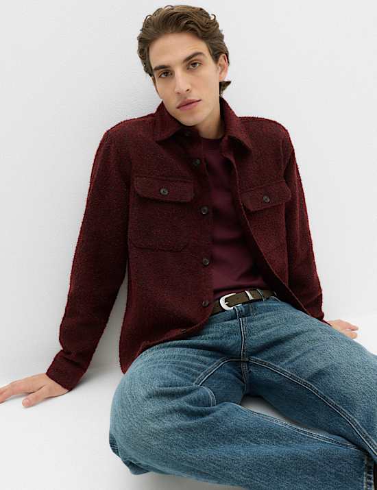 Regular Fit Boucle Textured Overshirt