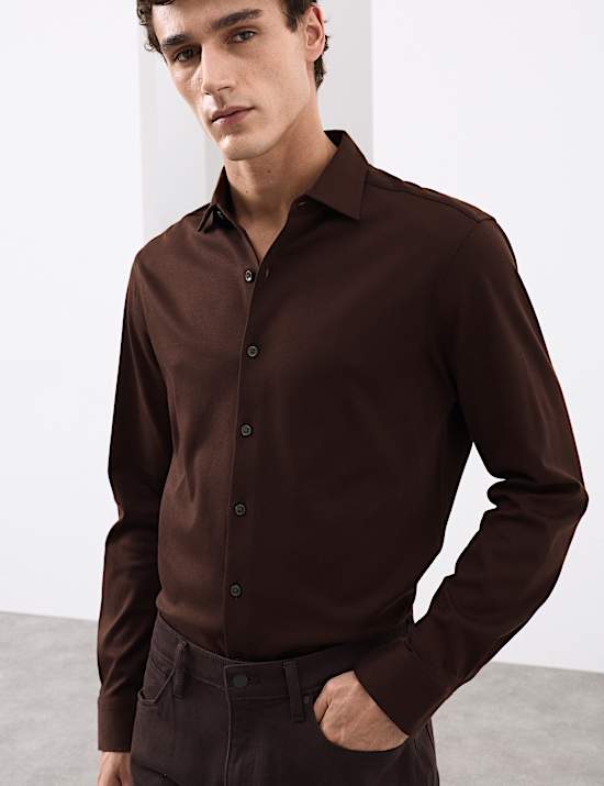 Slim Fit Easy Iron Pure Cotton Jersey Shirt