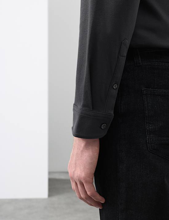 Chemise coupe cintrée en jersey 100 % coton, repassage facile