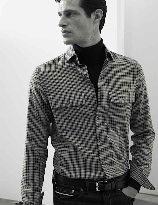 Chemise en coton à carreaux, repassage facile