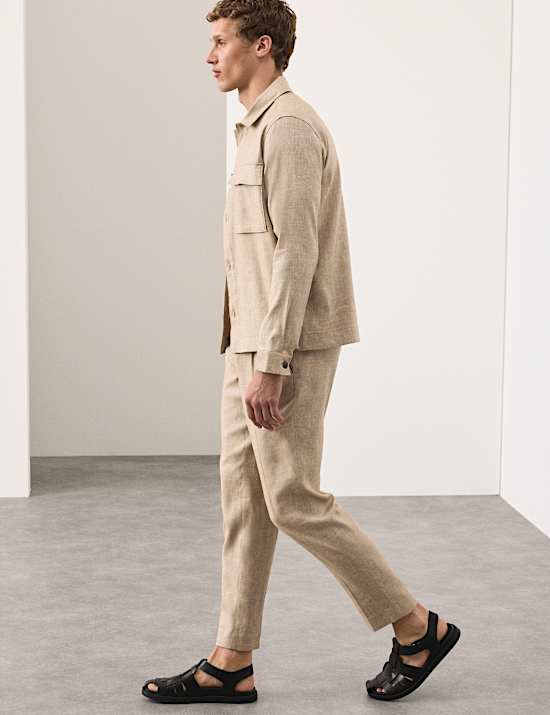 חולצת ז'קט ליומיום מבד תערובת פשתן באריגת טוויל