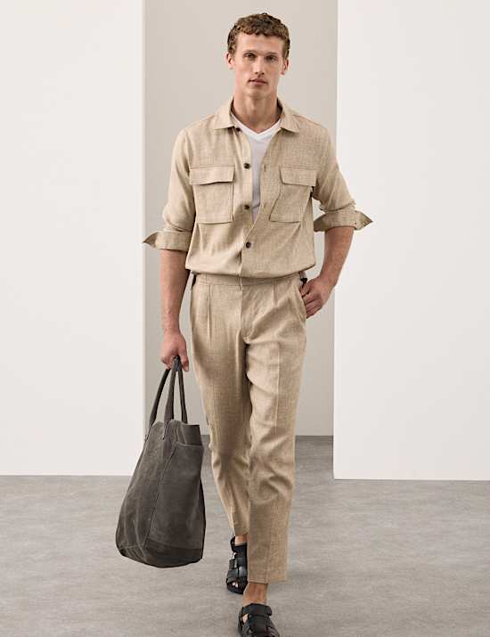 חולצת ז'קט ליומיום מבד תערובת פשתן באריגת טוויל