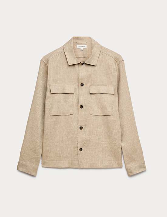 חולצת ז'קט ליומיום מבד תערובת פשתן באריגת טוויל