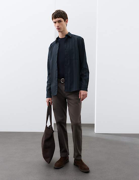Twill Stripe Long Sleeve Overshirt