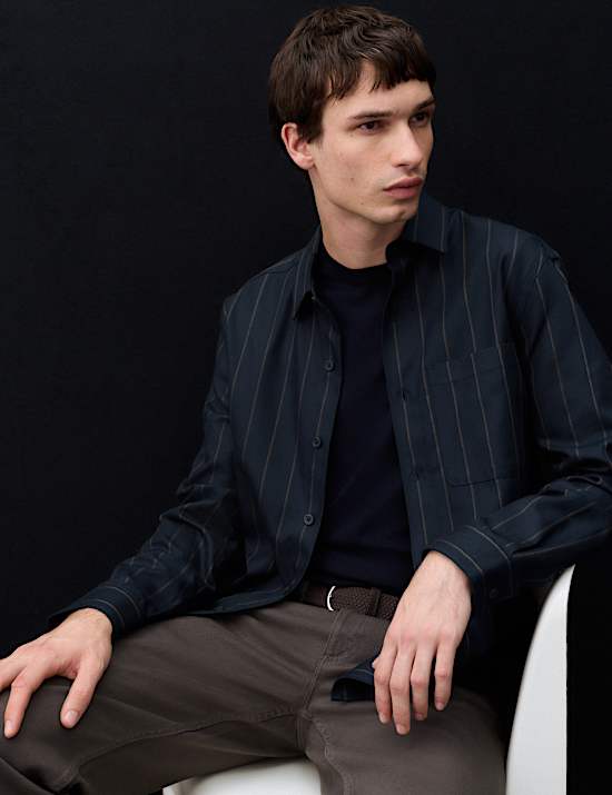 Twill Stripe Long Sleeve Overshirt