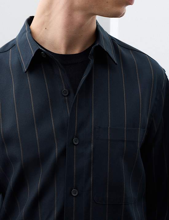 Twill Stripe Long Sleeve Overshirt