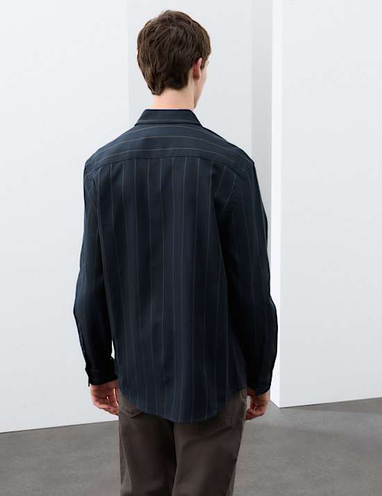 Twill Stripe Long Sleeve Overshirt
