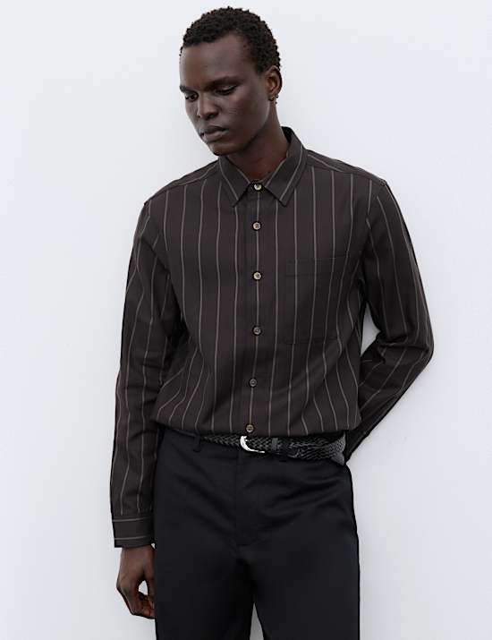 Twill Stripe Long Sleeve Overshirt