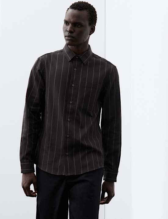 Twill Stripe Long Sleeve Overshirt