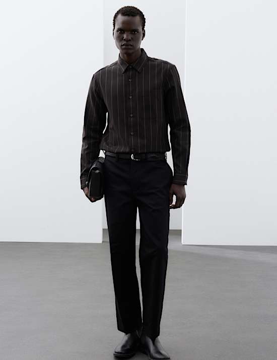 Twill Stripe Long Sleeve Overshirt