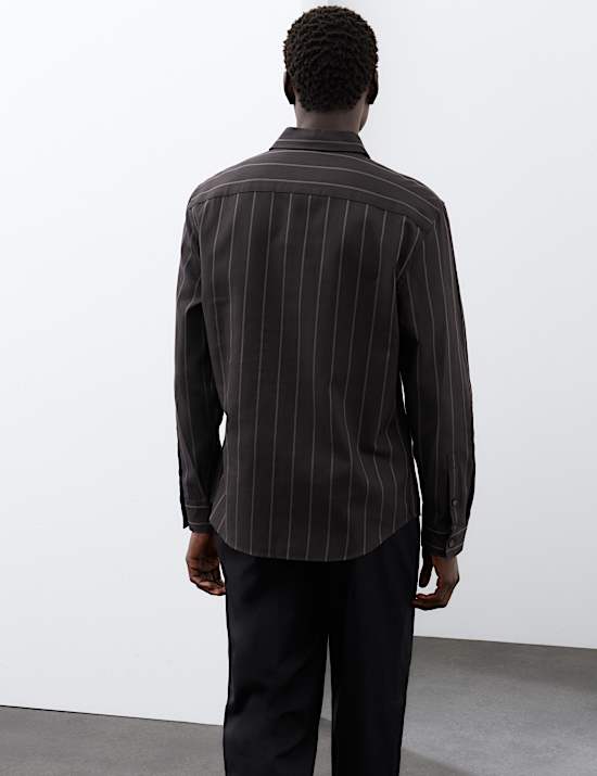 Twill Stripe Long Sleeve Overshirt