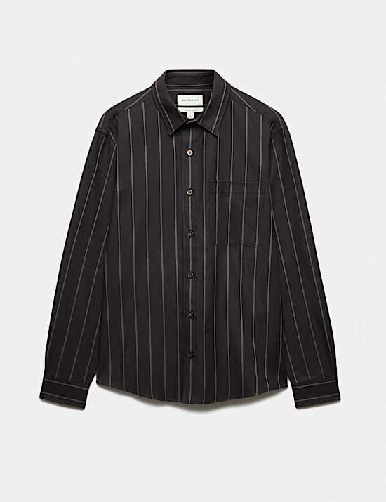 Twill Stripe Long Sleeve Overshirt