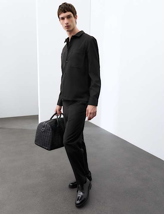 Wool Blend Twill Convertible Collar Overshirt