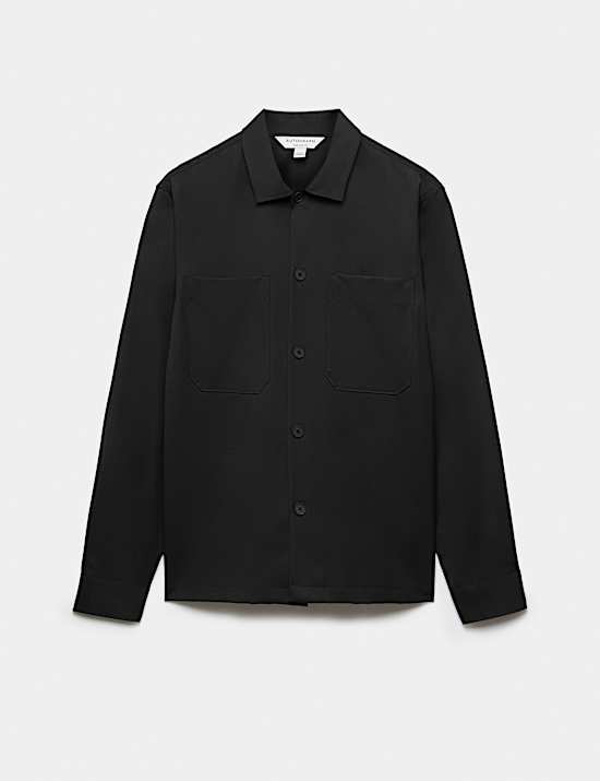 Wool Blend Twill Convertible Collar Overshirt