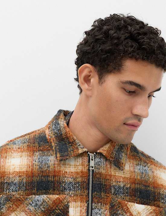 Brushed Checked Zip Overshirt