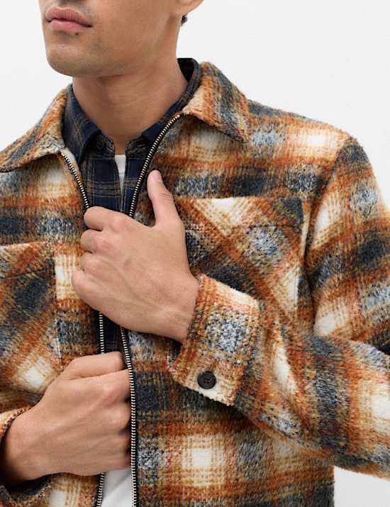Brushed Checked Zip Overshirt