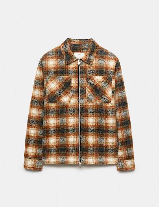 Brushed Checked Zip Overshirt