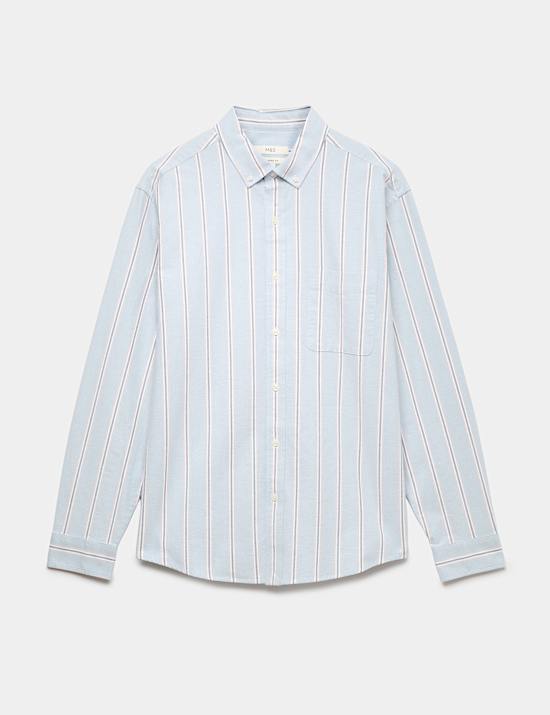 Relaxed Fit Cotton Rich Striped Oxford Shirt