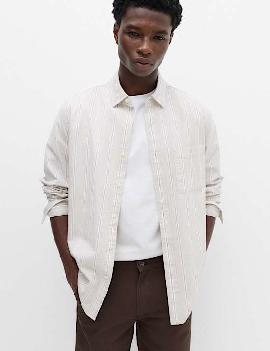 Relaxed Fit Cotton Rich Striped Oxford Shirt