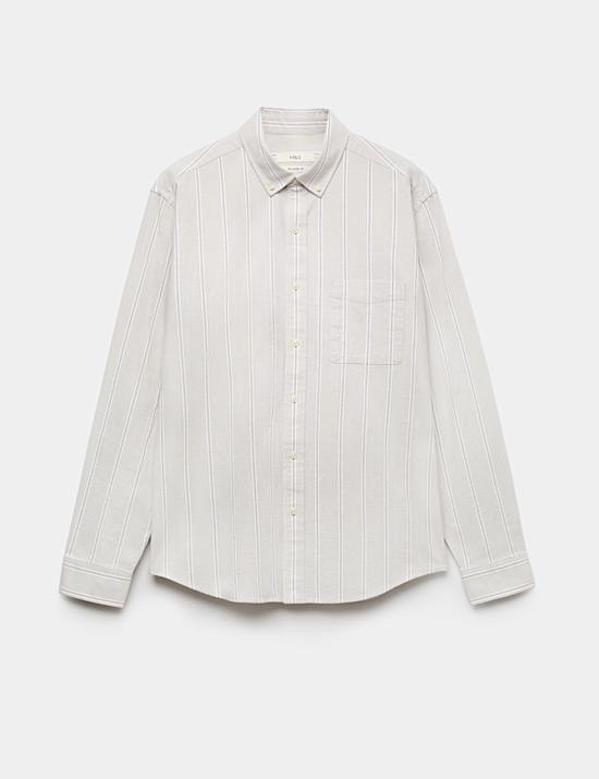 Relaxed Fit Cotton Rich Striped Oxford Shirt