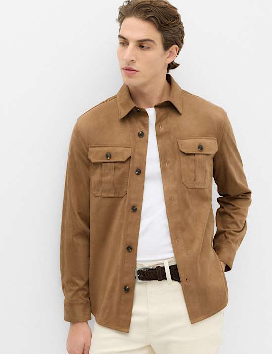 Regular Fit Faux Suede Overshirt