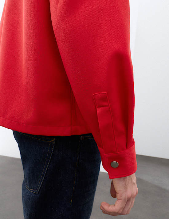 Wool Blend Twill Utility Overshirt