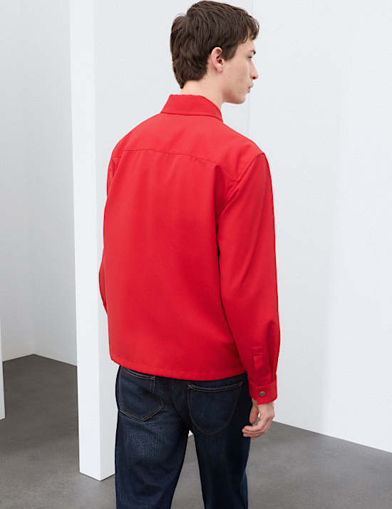 Wool Blend Twill Utility Overshirt