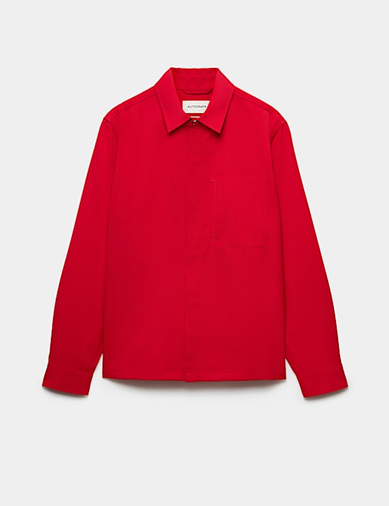 Wool Blend Twill Utility Overshirt