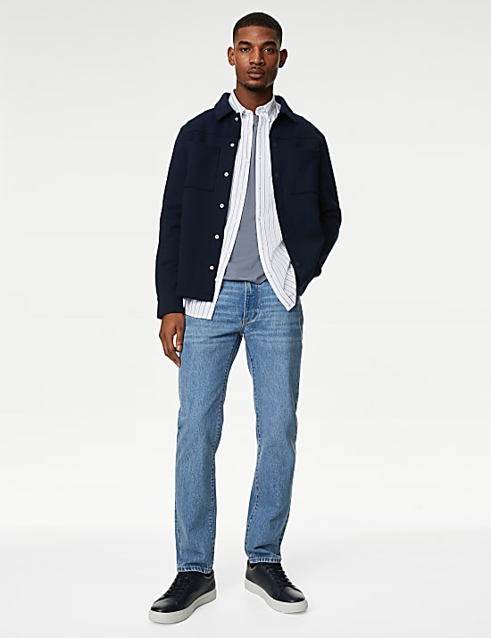 Kemeja Oxford Motif Garis Katun Murni