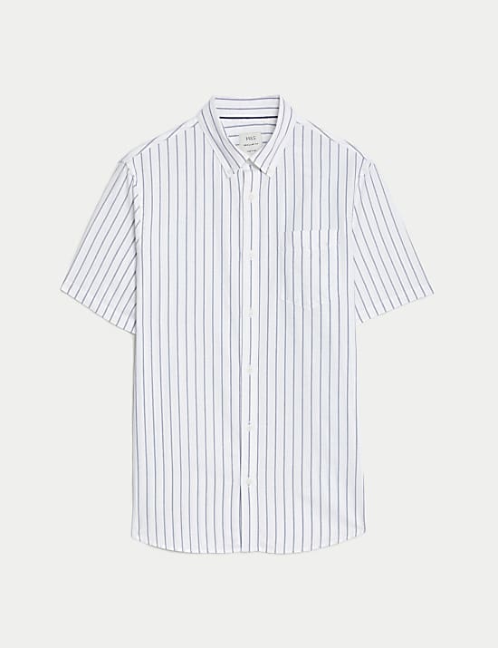 Kemeja Oxford Motif Garis Katun Murni