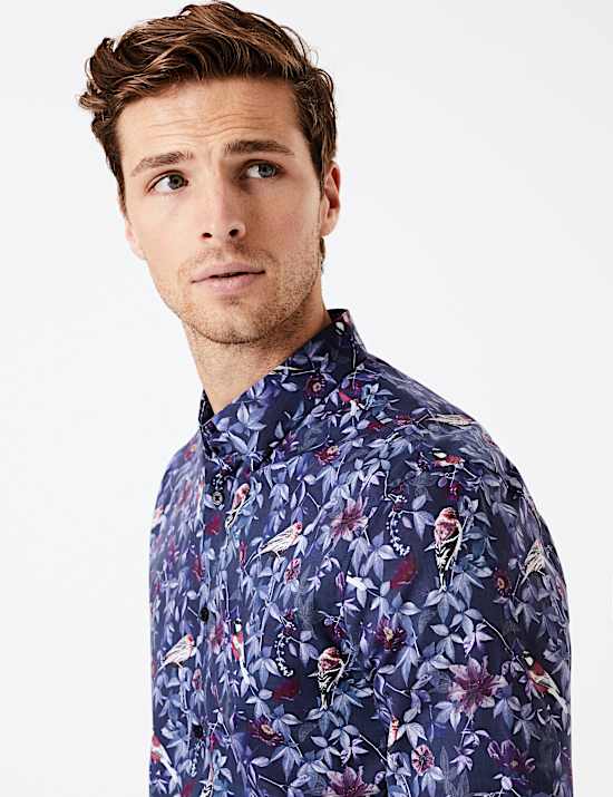 Cotton Bird Print Shirt