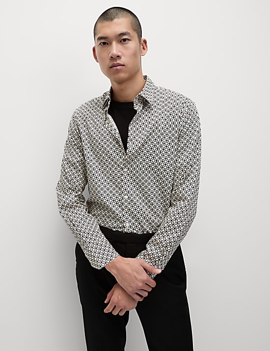 Cotton Blend Print Shirt