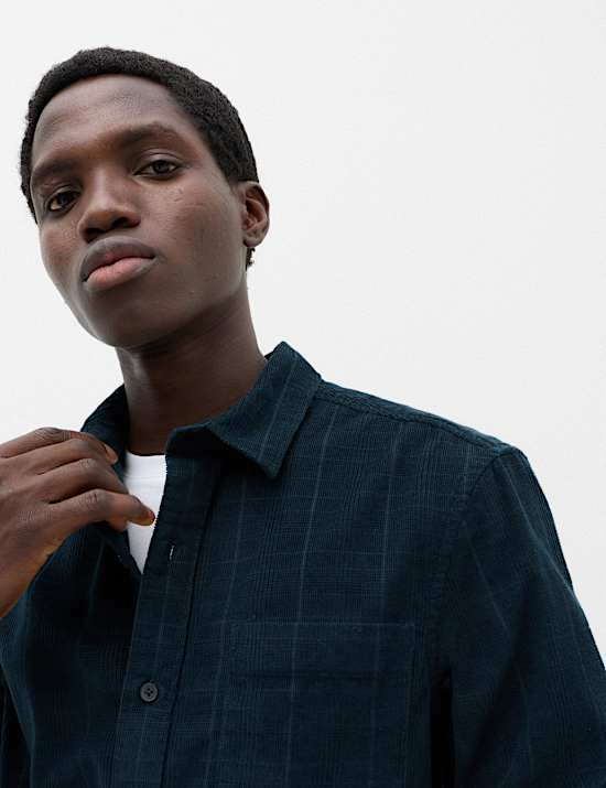 Regular Fit Checked Corduroy Shirt