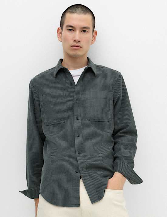 Regular Fit Striped Corduroy Shirt