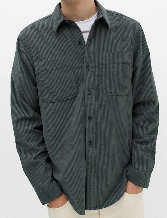 Regular Fit Striped Corduroy Shirt