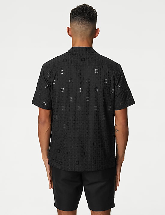 Easy Iron Pure Cotton Revere Collar Embroidered Shirt