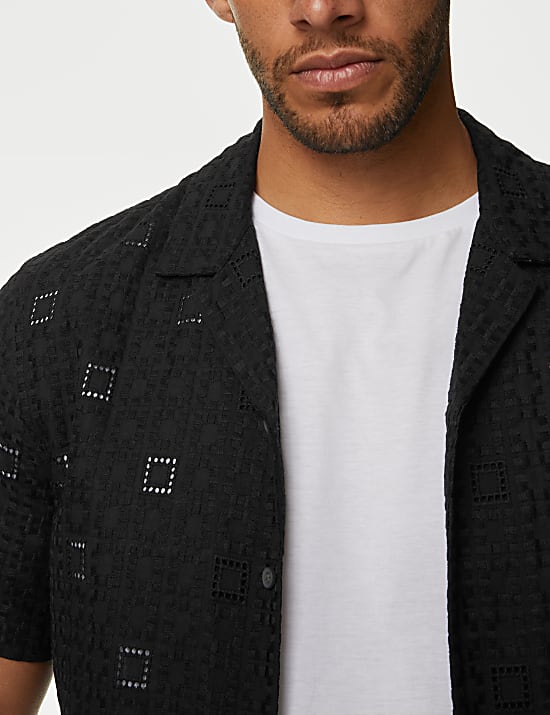 Easy Iron Pure Cotton Revere Collar Embroidered Shirt