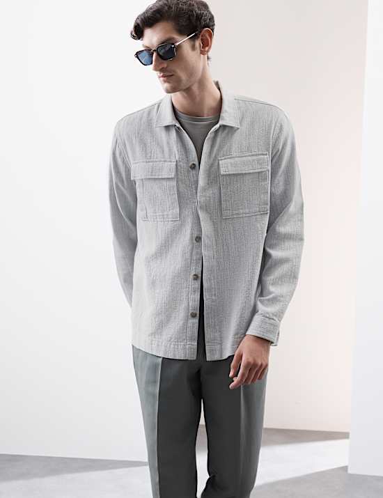 Πουκάμισο-πανωφόρι από σύμμεικτο βαμβάκι και λινό