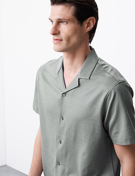 Pure Cotton Textured Cuban Collar Shirt