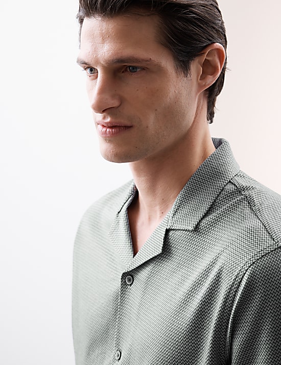 Pure Cotton Textured Cuban Collar Shirt