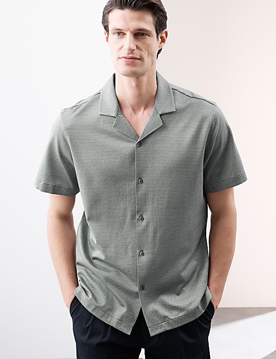 Pure Cotton Textured Cuban Collar Shirt