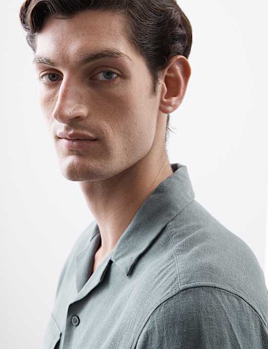 Linen Blend Cuban Collar Shirt