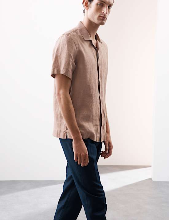 Pure Linen Herringbone Cuban Collar Shirt