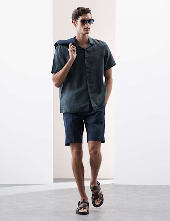 Hemd aus reinem Leinen mit kubanischem Kragen und Fischgrätmuster