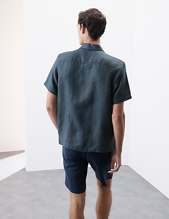 Hemd aus reinem Leinen mit kubanischem Kragen und Fischgrätmuster